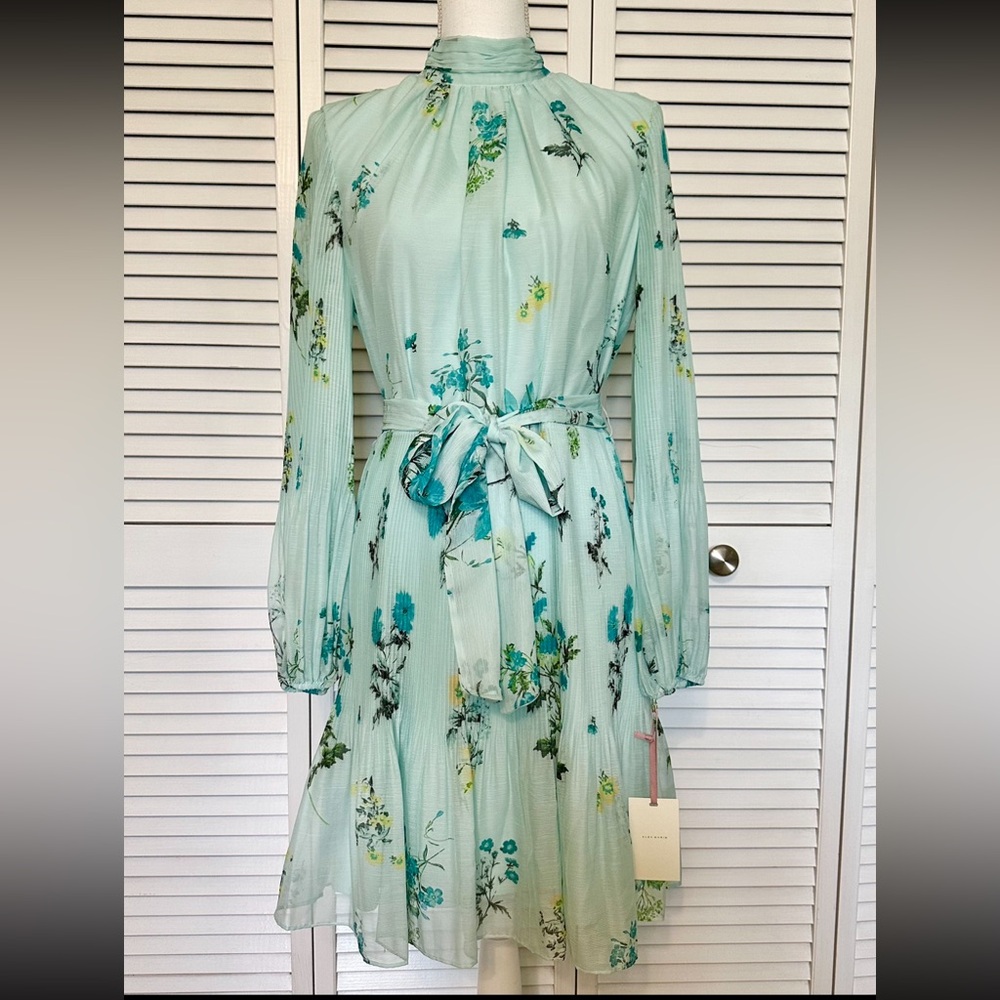 Alex Marie Mint Green Floral Long-Sleeve Belted Dress
